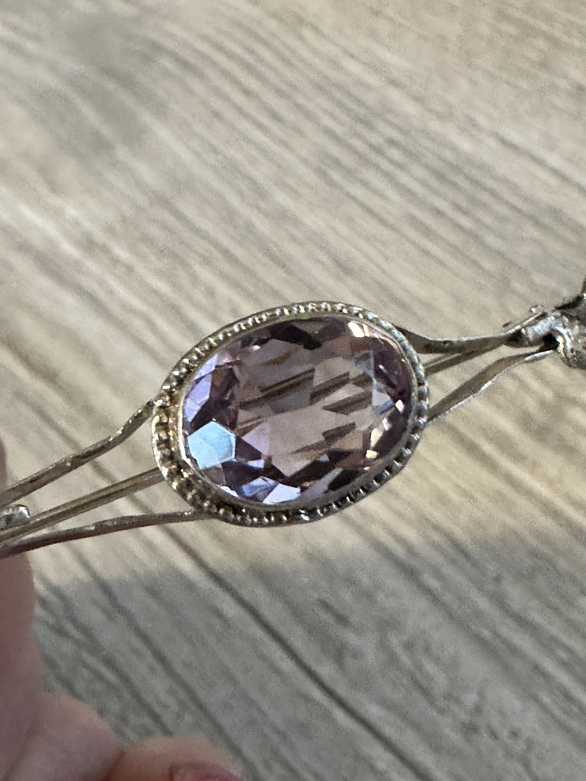 Antique German Sterling Silver Amethyst Brooch Pin Extended C Clasp