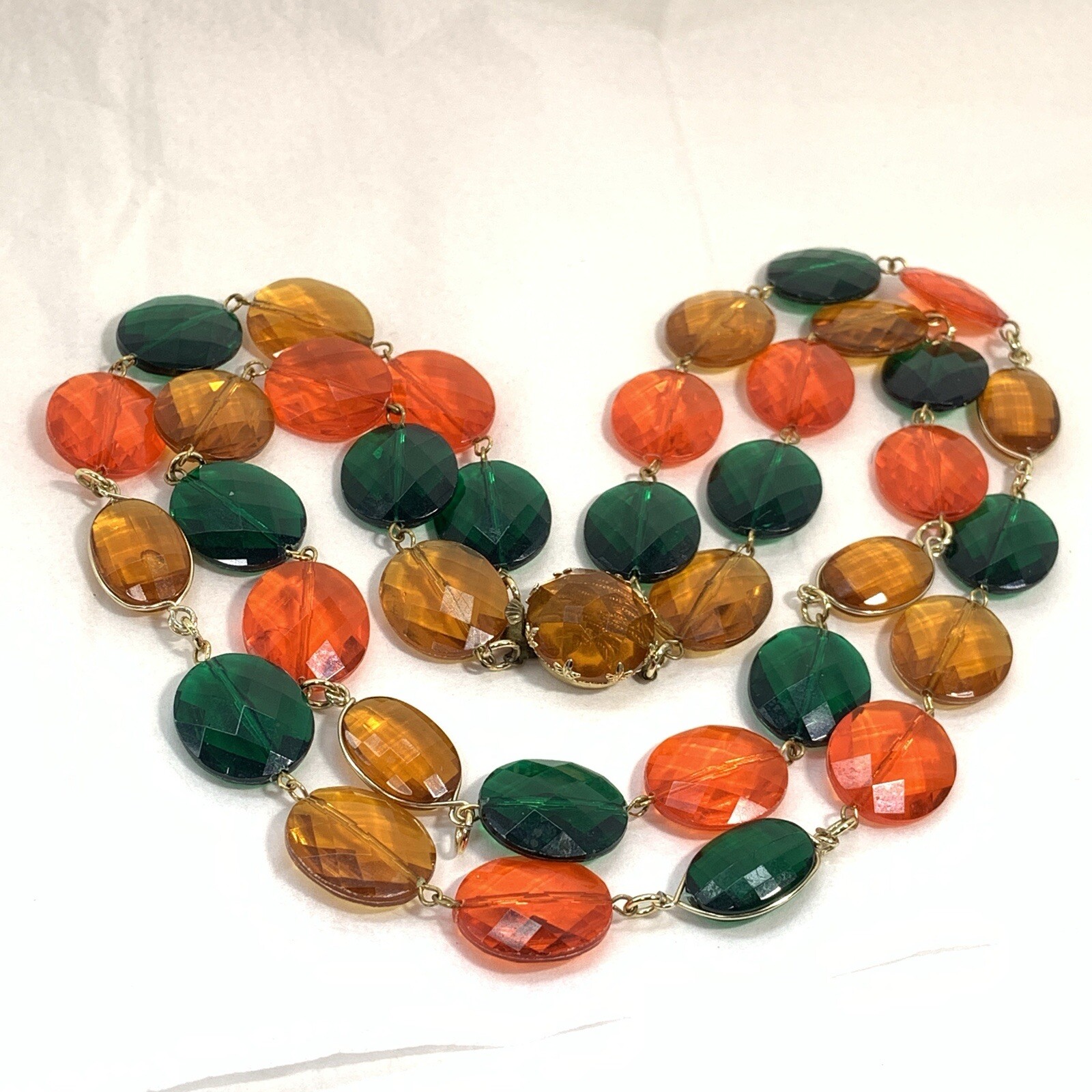VINTAGE Signed Germany 2 Tier Bead Necklace Green Orange Yellow 21”