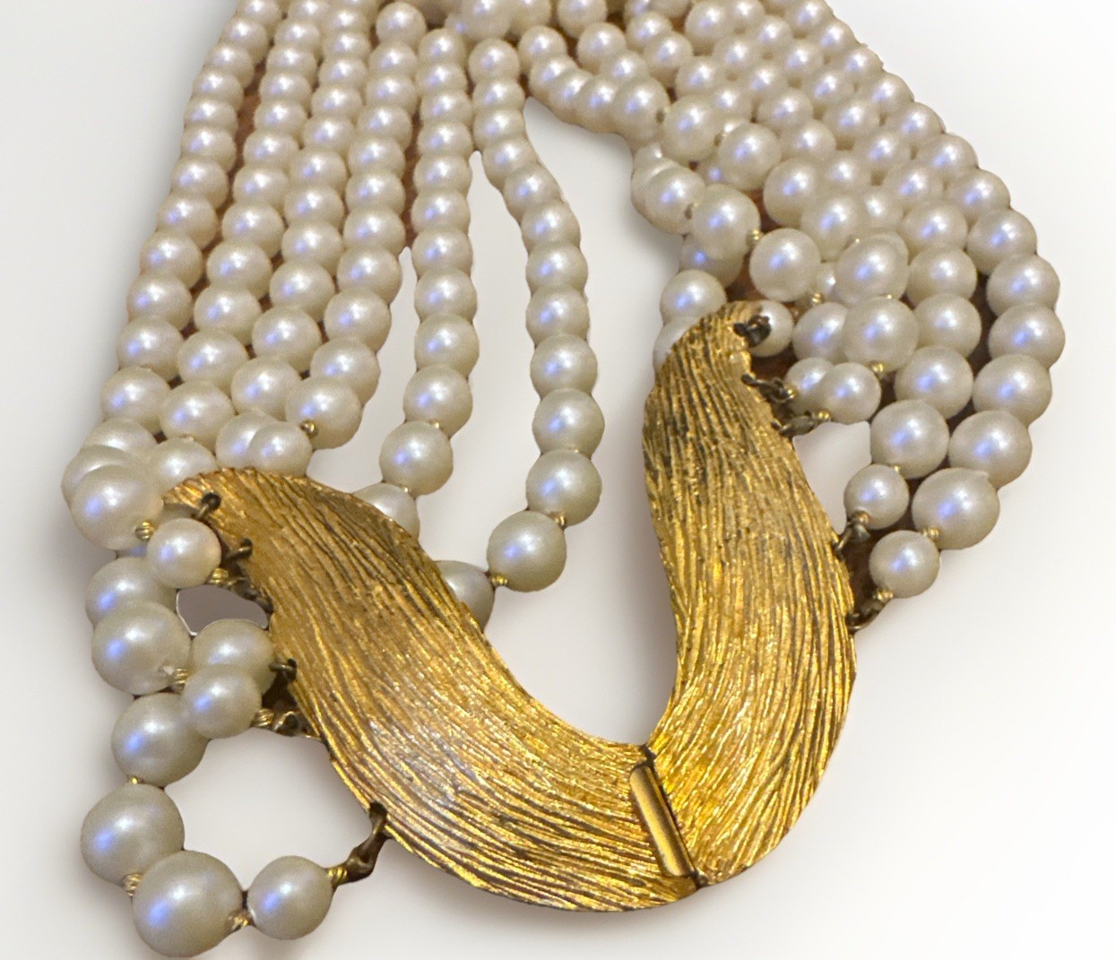 Vintage Style Cream Beige Beaded Faux Pearl Multi Layered Statement Necklace