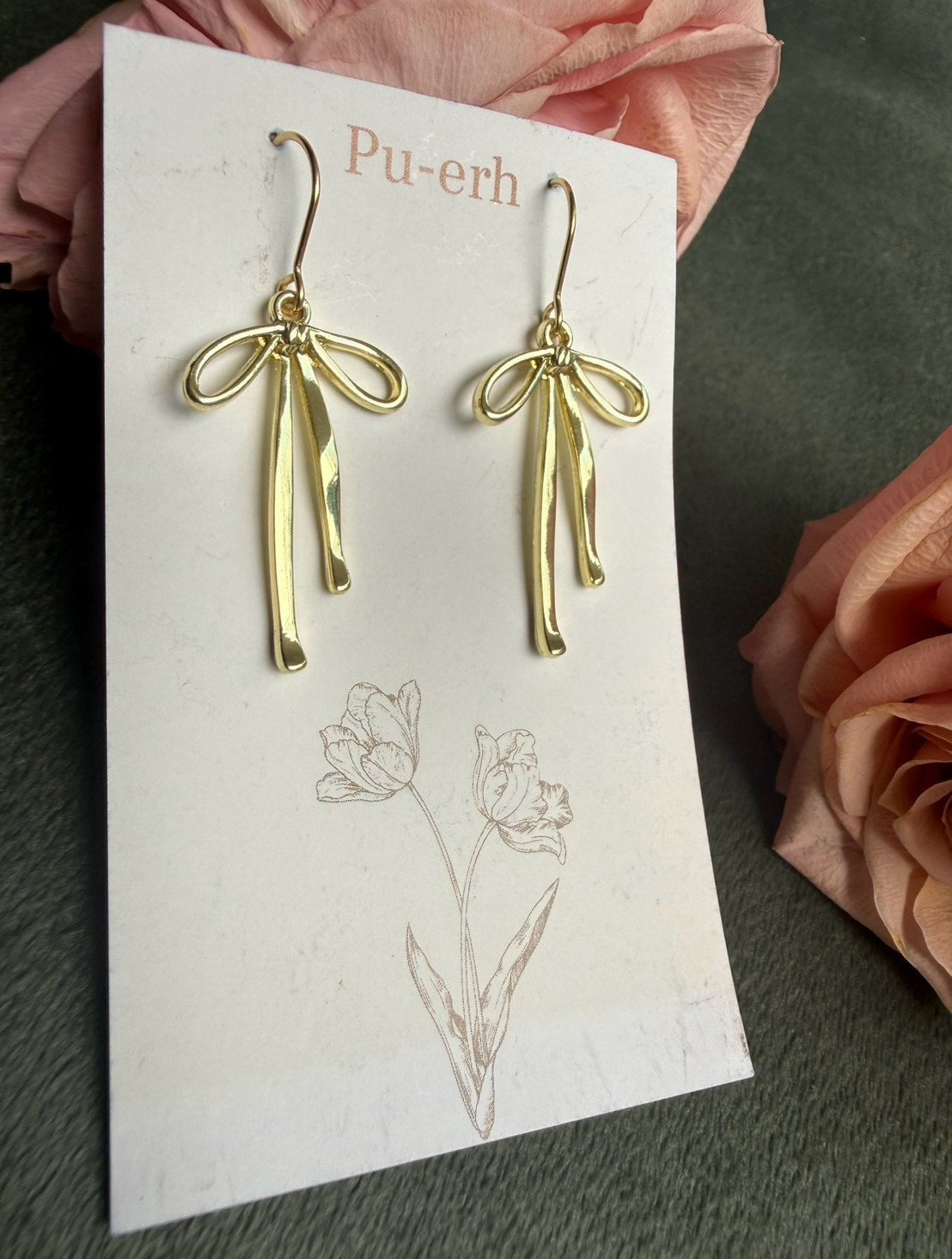 Gold Bow Ribbon Hook Earrings Elegant Ribbon Design, 18K Gold Plated Stainless