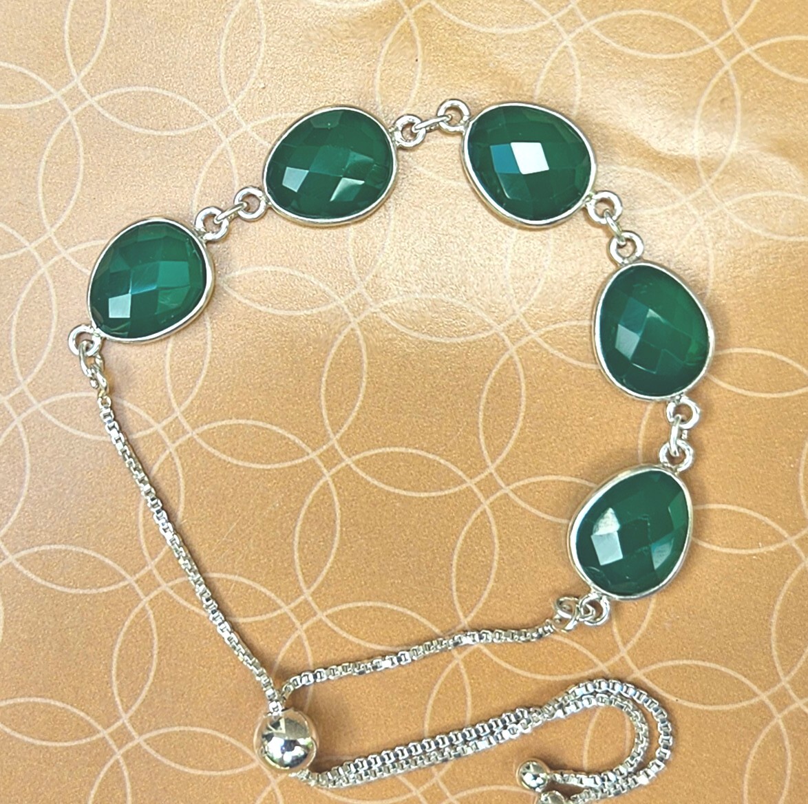 925 Sterling Natural Green Onyx Bolo Adjustable Bracelet 9.5 Inches, 19.40 ctw