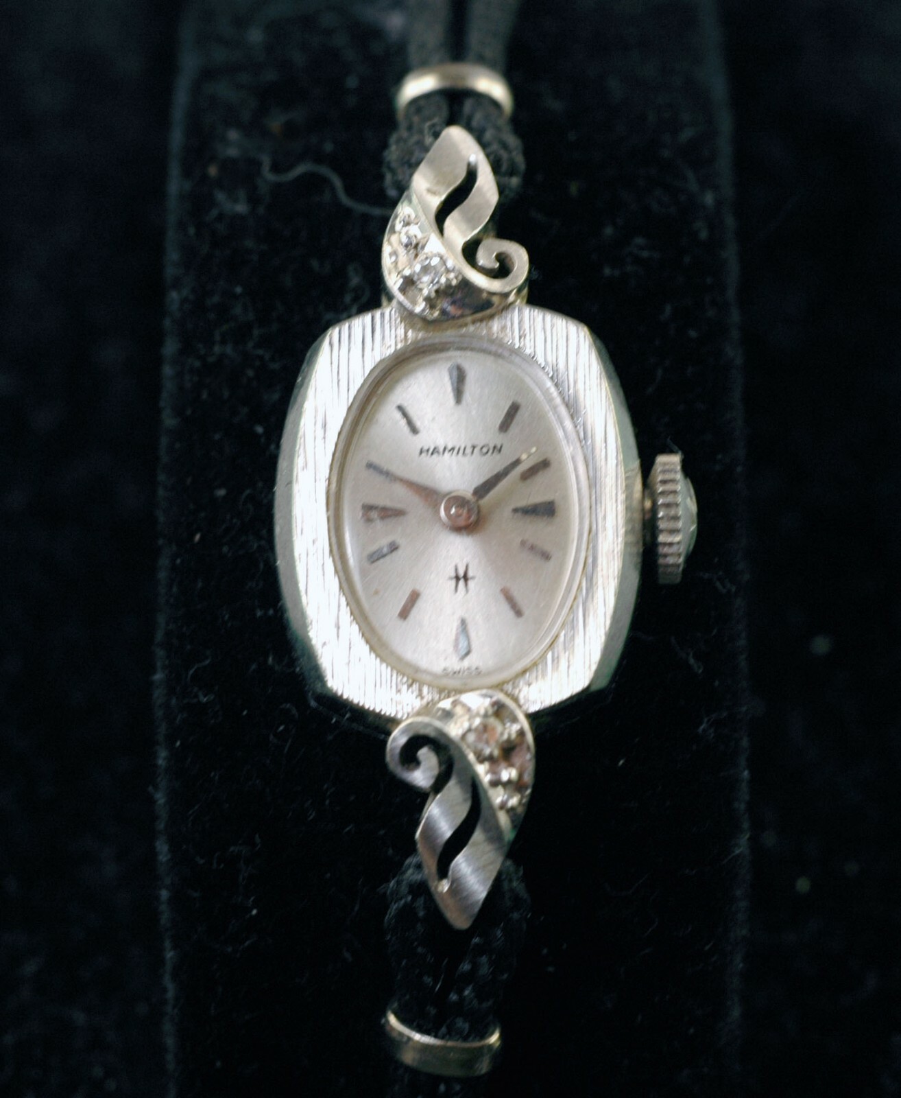 Vintage 1940’s HAMILTON Antique White 14k Gold Diamond Ladies Watch