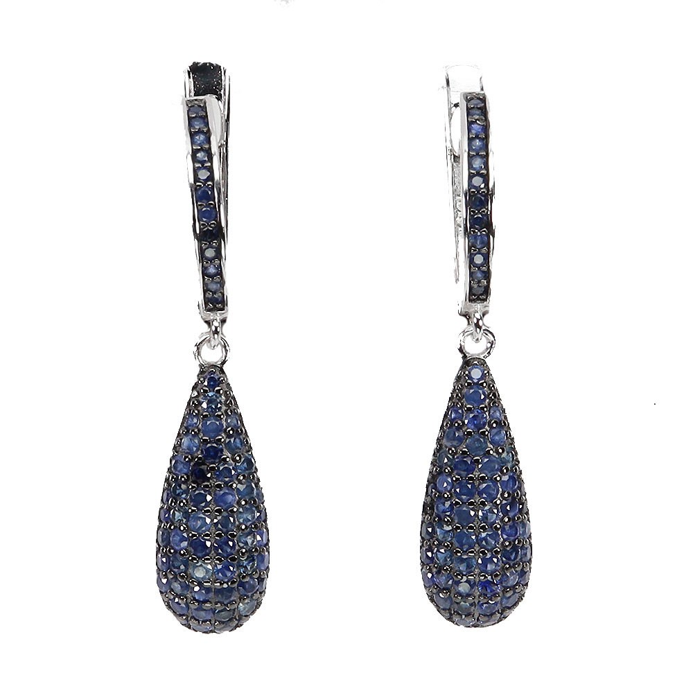 925 Sterling Silver Earrings Blue Sapphire Round Diamond Cut Gemstone Jewelry