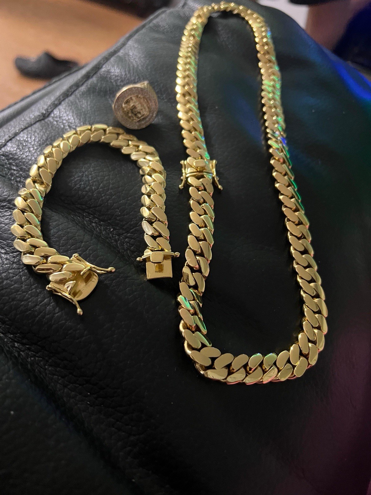 12mm Cuban Gold Bonded Set Chain And Bracelet +FREE RING