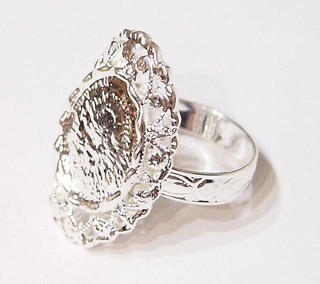 6 of 18x13mm Shiny Silver Victorian Deco Woven Flowers Adjustable Ring Settings