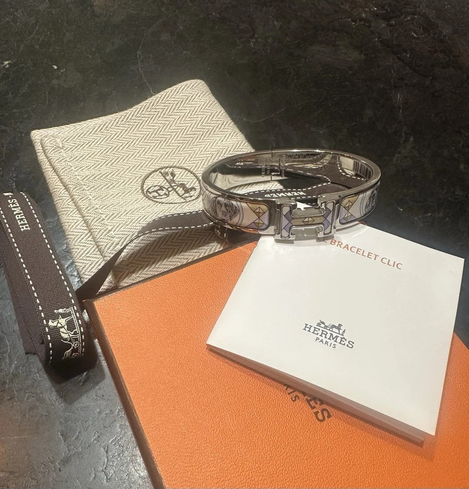 HERMÈS Enamel Clic H Colliers de Chien Four Dog Palladium PM Bracelet