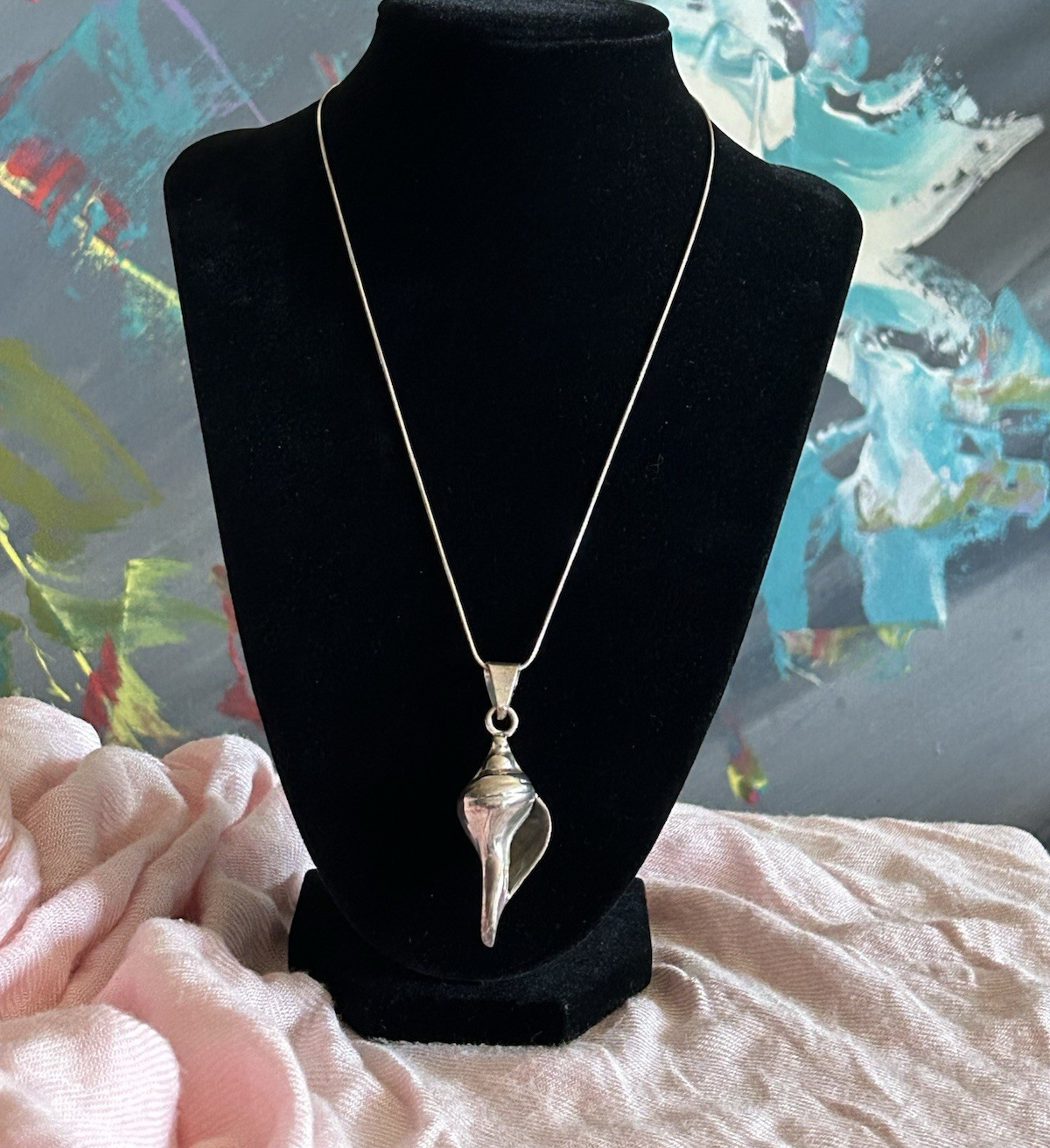 925 TN-49 Mexico Sterling Silver Conch Pendant & 925 Italy Necklace 18in 15g