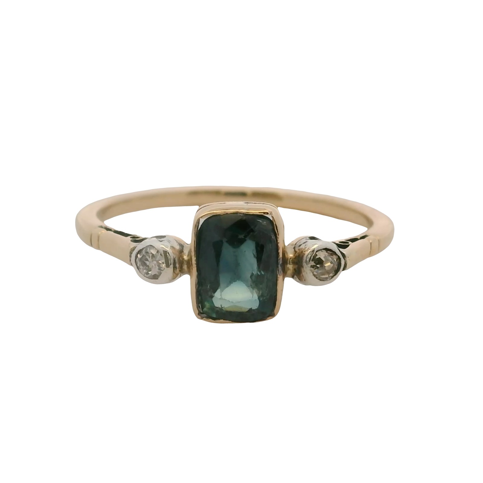 Vintage Handmade 14kt Yellow Gold Sapphire Solitaire Ring Diamonds Size 7.75