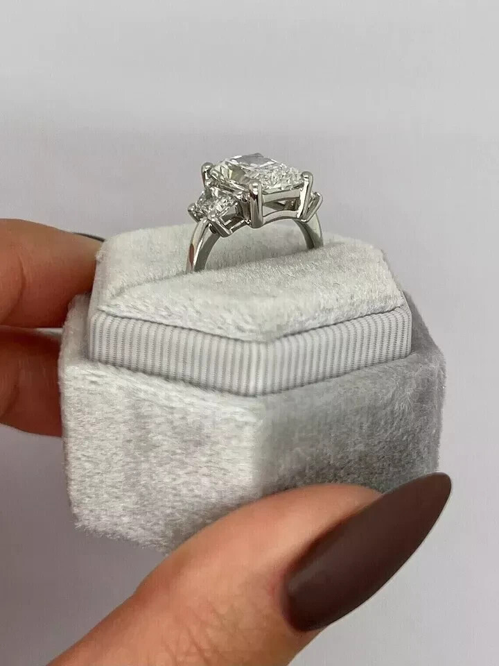 4Ct Radiant Lab Created Diamond Solitaire Engagement Ring 14K White Gold Finish