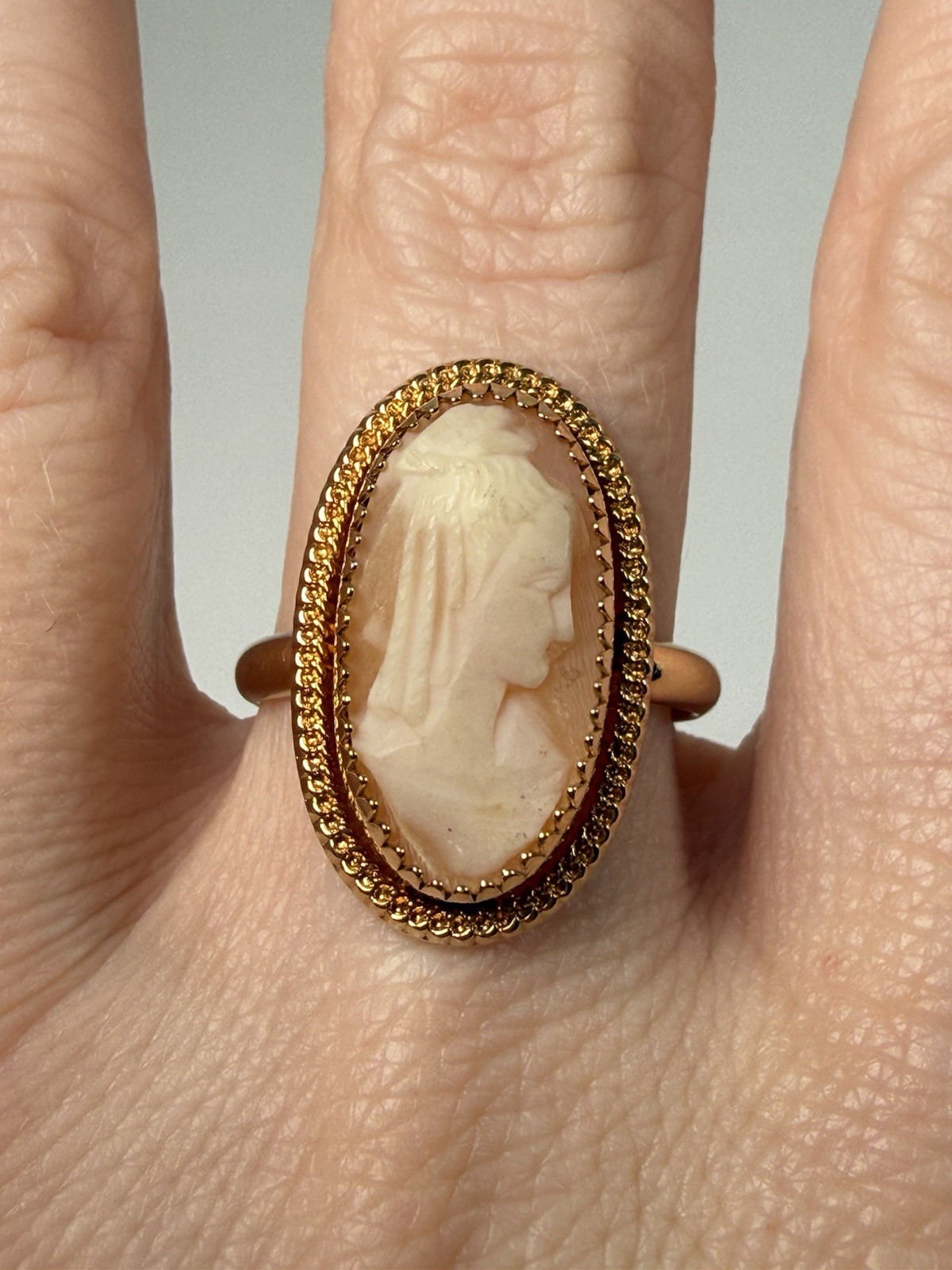 Vintage 1/20 12K Gold Filled Oval Cameo Ring Size 6.25 Adjustable