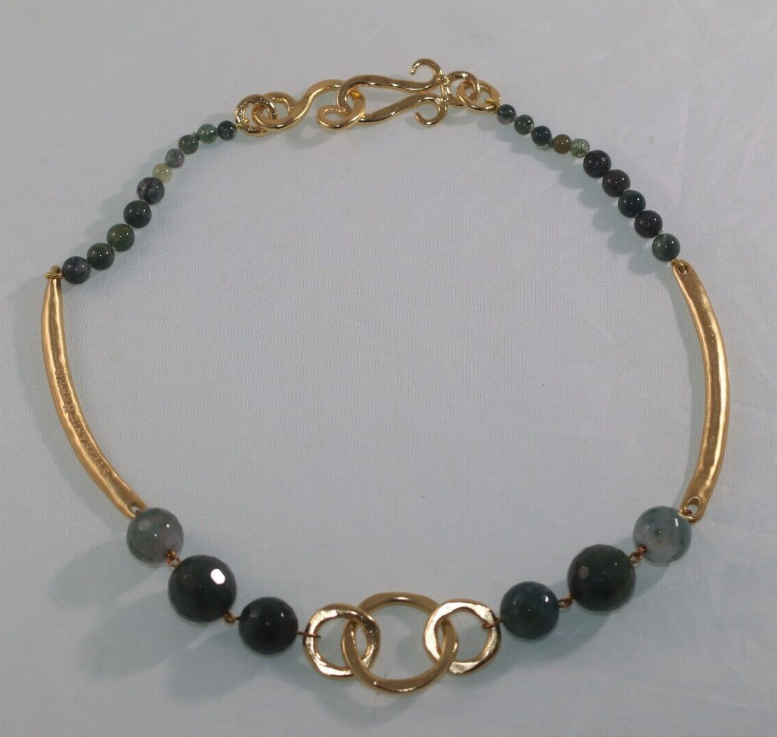 Stephanie Kantis Designer 24K Gold Plate green stone necklace