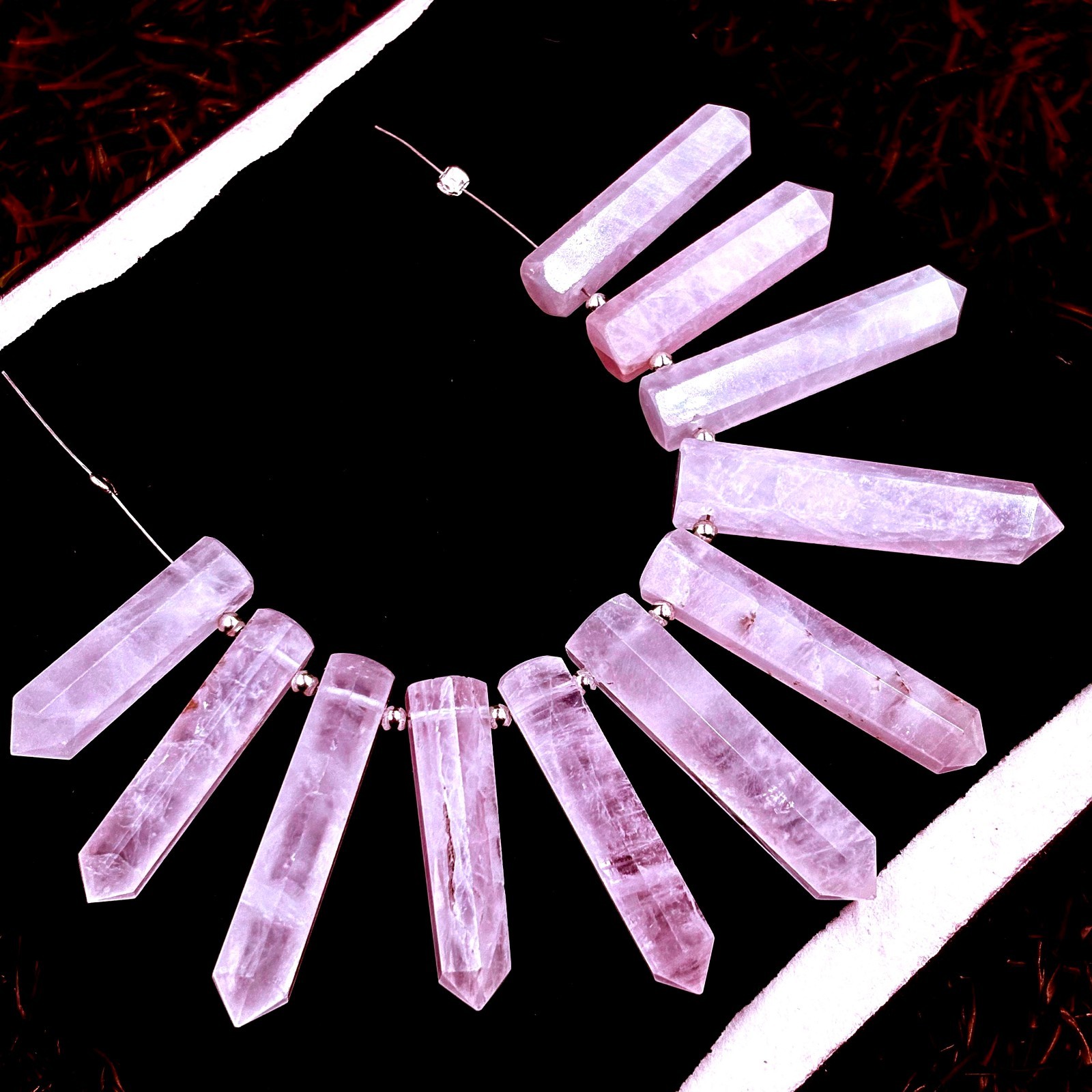 12 Pieces Natural Rose Quartz Mini Point Gems – Side Drilled -1-1.5″ Inch