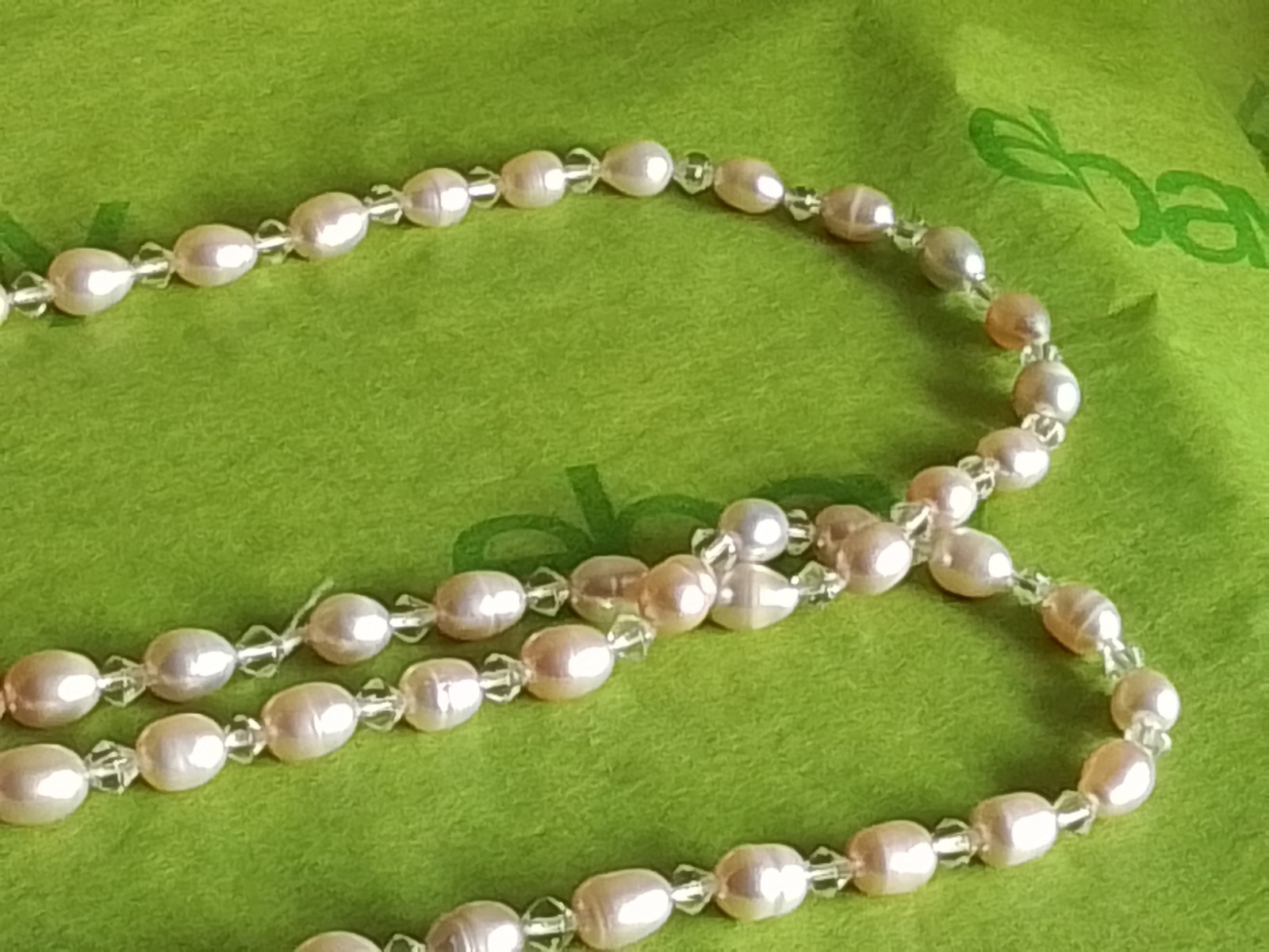 Long Open Ended Bead Necklace, Cultured Pink Baroque Pearls, Clear Crystals, 65″