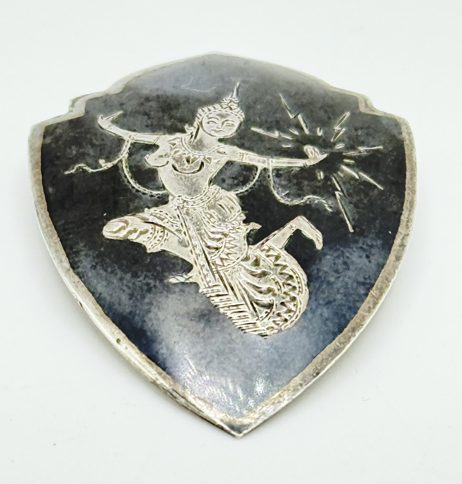 Vintage Siam Stirling Silver Shield Pin Brooch Lady Dancing 1 3/4” 8.8grams
