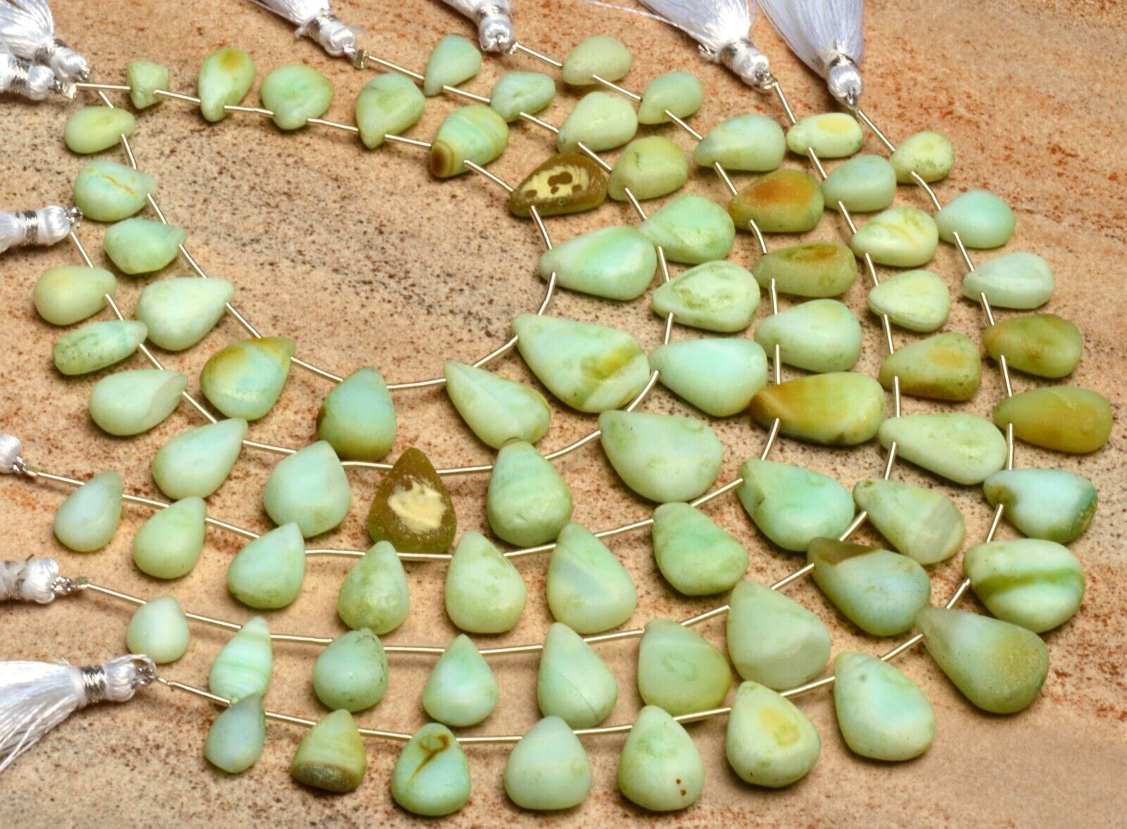 Green Peru Opal Gem 11×7 to 18×13 mm Rough Unpolished Pear Shape Beads Strand 8″