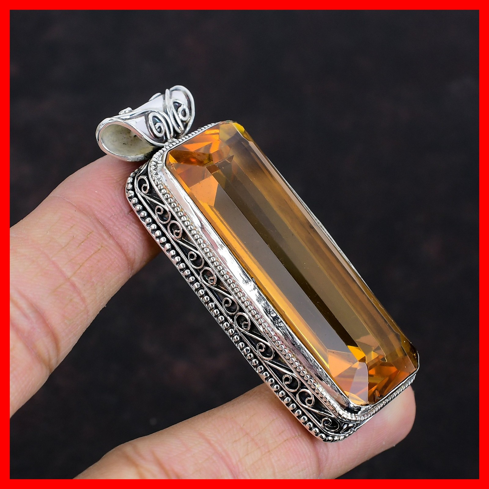 Natural Whiskey Topaz 925 Sterling Silver Sister Vintage Bezel Artisan Pendant