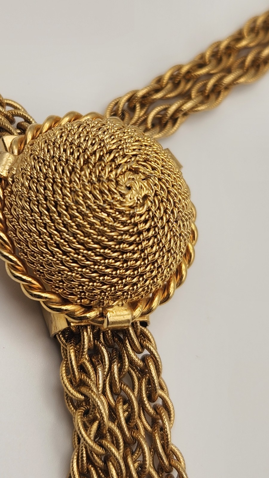 Vintage Gold Tone Lariat Necklace Adjustable Slider Bead Tassel Drop Statement