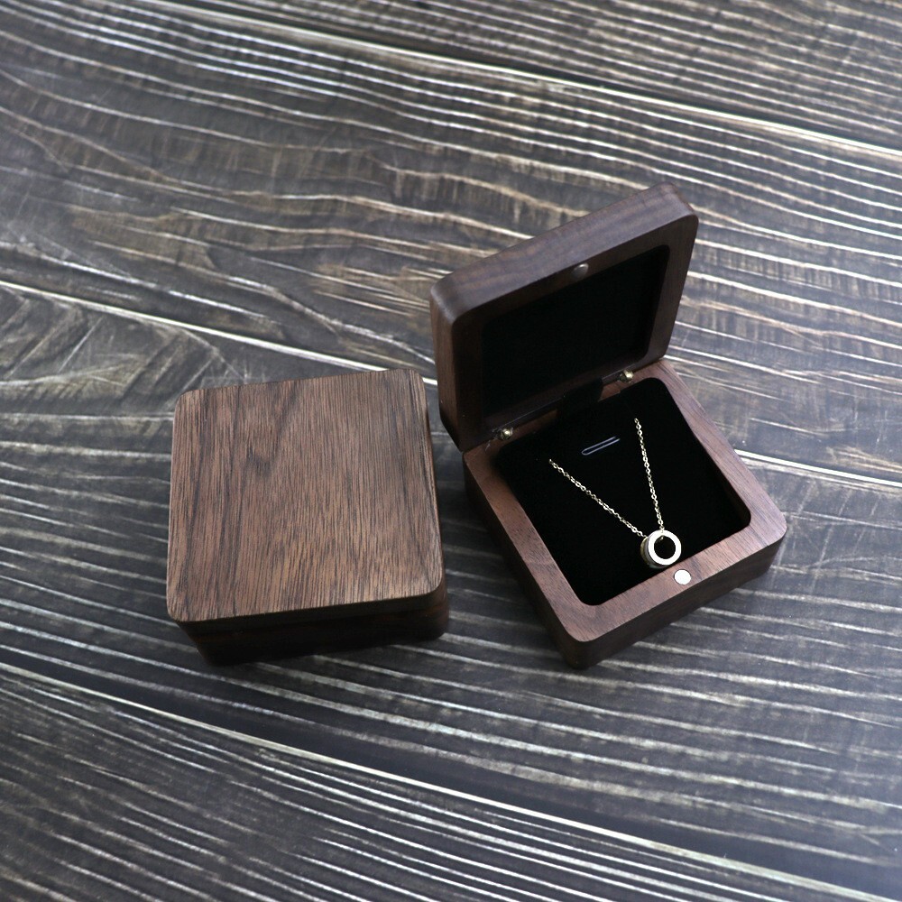 Walnut Wooden Jewelry Box Necklace Pendant Storage Flannel Packaging Holder Gift