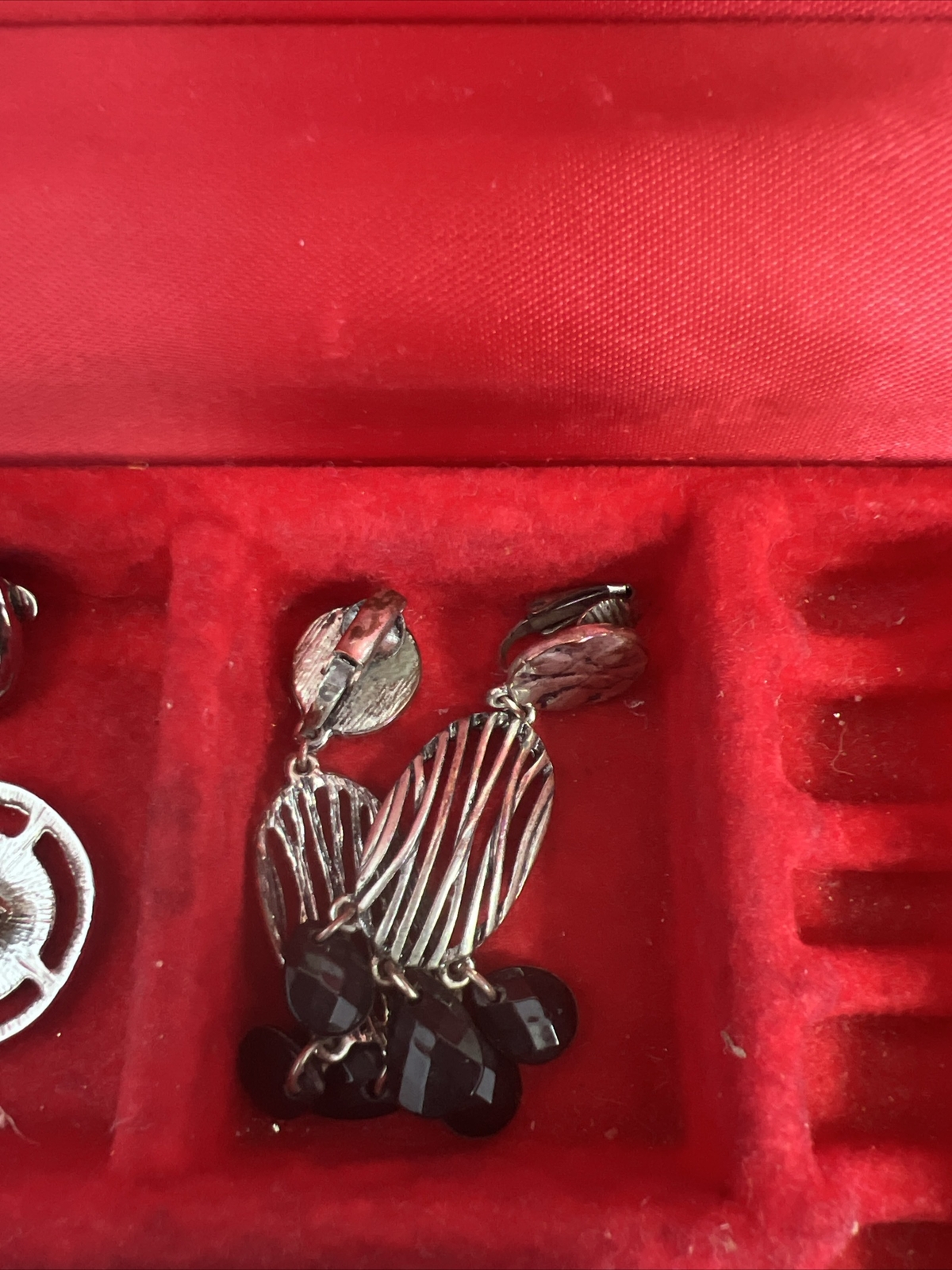 Jewerly Box and Lot of Costume Earrings Some Clip-on Some Pierced Some Single