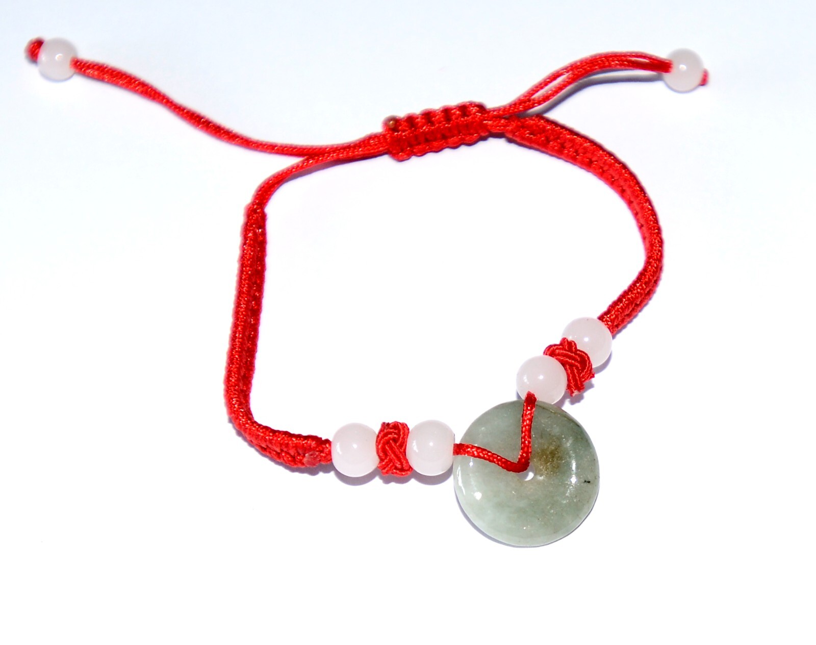 Macrame Friendship Adjustable Red Cord Feng Shui Jade Bi Disc Charm Bracelet