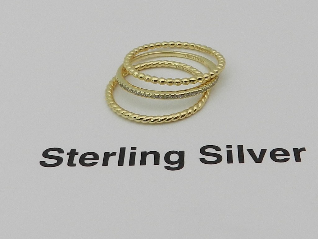 Macy’s Cubic Zirconia & Twisted Band Beaded Ring Trios Gold Over Silver, 8
