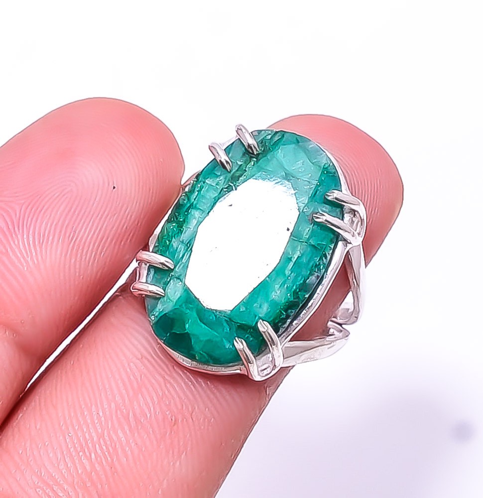 Emerlad -Dyed Quartz 925 Sterling Silver Ring s.7.5 R80242163, Christmas Gift