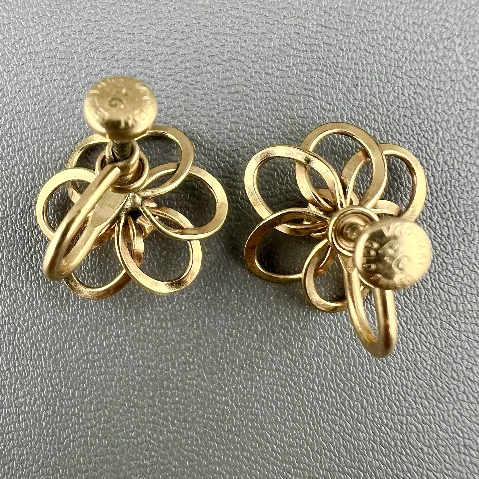 Vintage Earrings Pink Rhinestone Gold Filled Flower Screw Back HG Signed