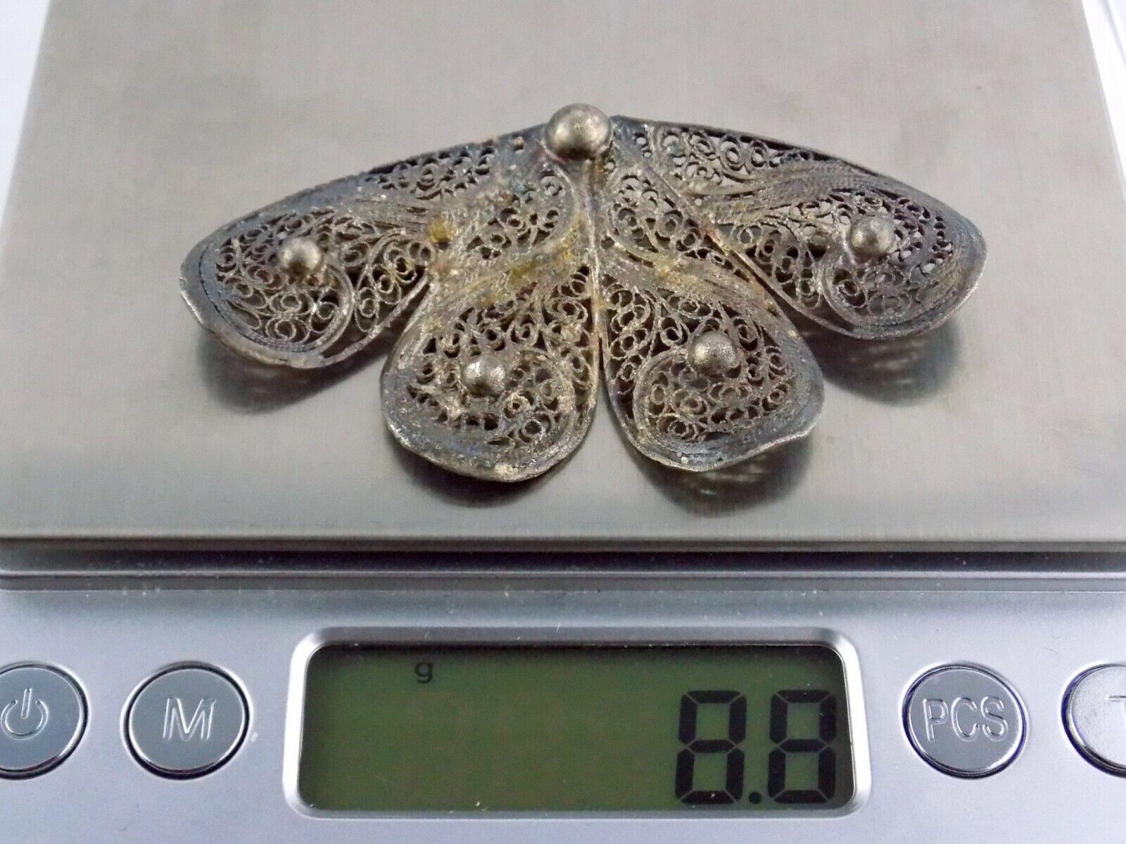 Vintage Unmarked 800 Silver Filigree Butterfly Brooch or Floral Pin 8.8 Grams