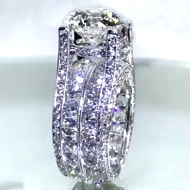 4 Ct Round Cut Diamond Hidden Halo Wedding Engagement Ring 14K White Gold Finish