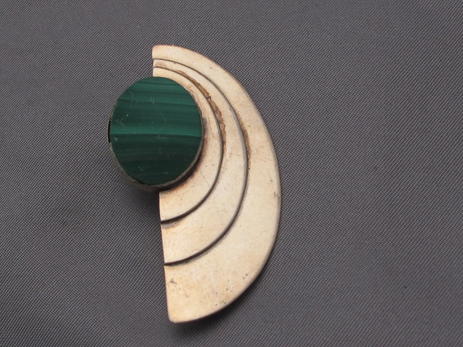 Unusual STUDIO CRAFT Sterling & Malachite ART DECO PIN-Signed Janet K?