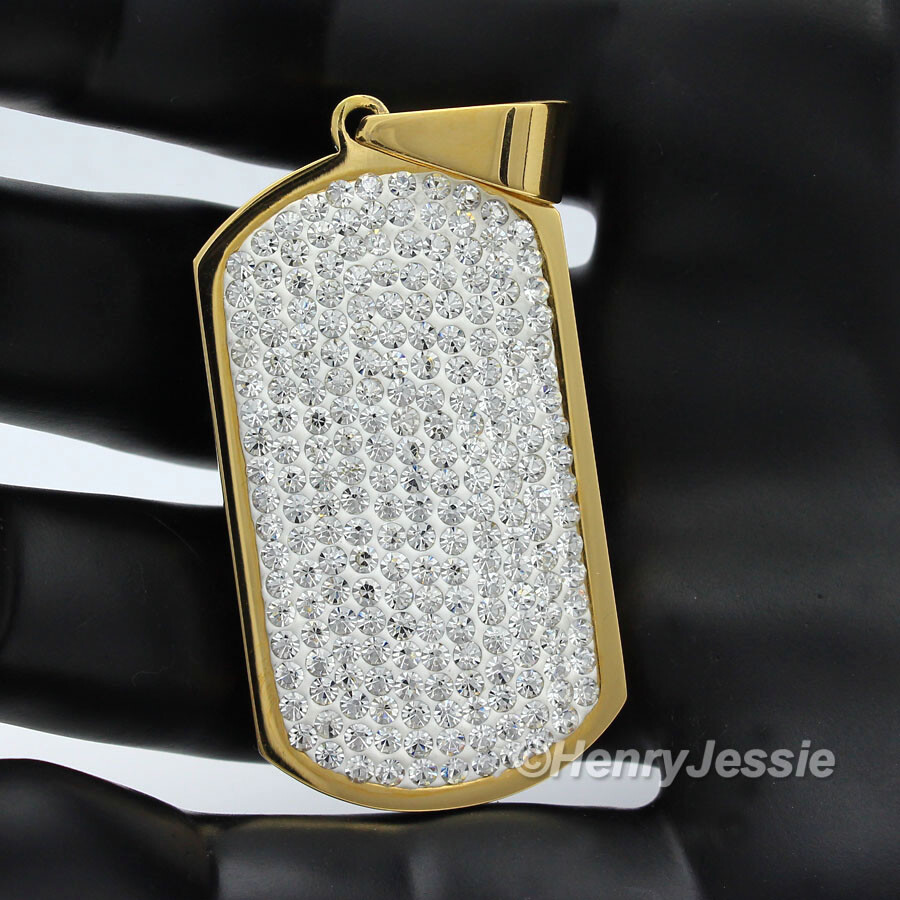 20″-30″MEN Stainless Steel 2.5mm Gold Plated Beads Chain CZ Dog Tag Pendant*GP43