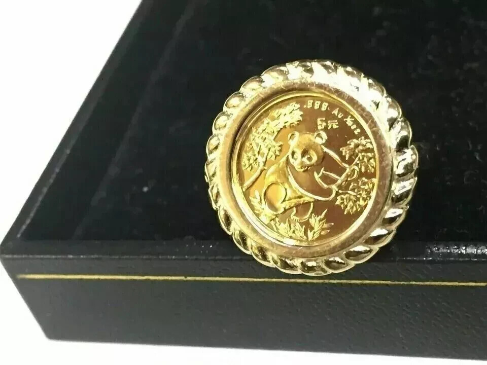 14K Yellow Gold Plated CHINESE PANDA BEAR Beauty Vintage Wedding Silver Ring
