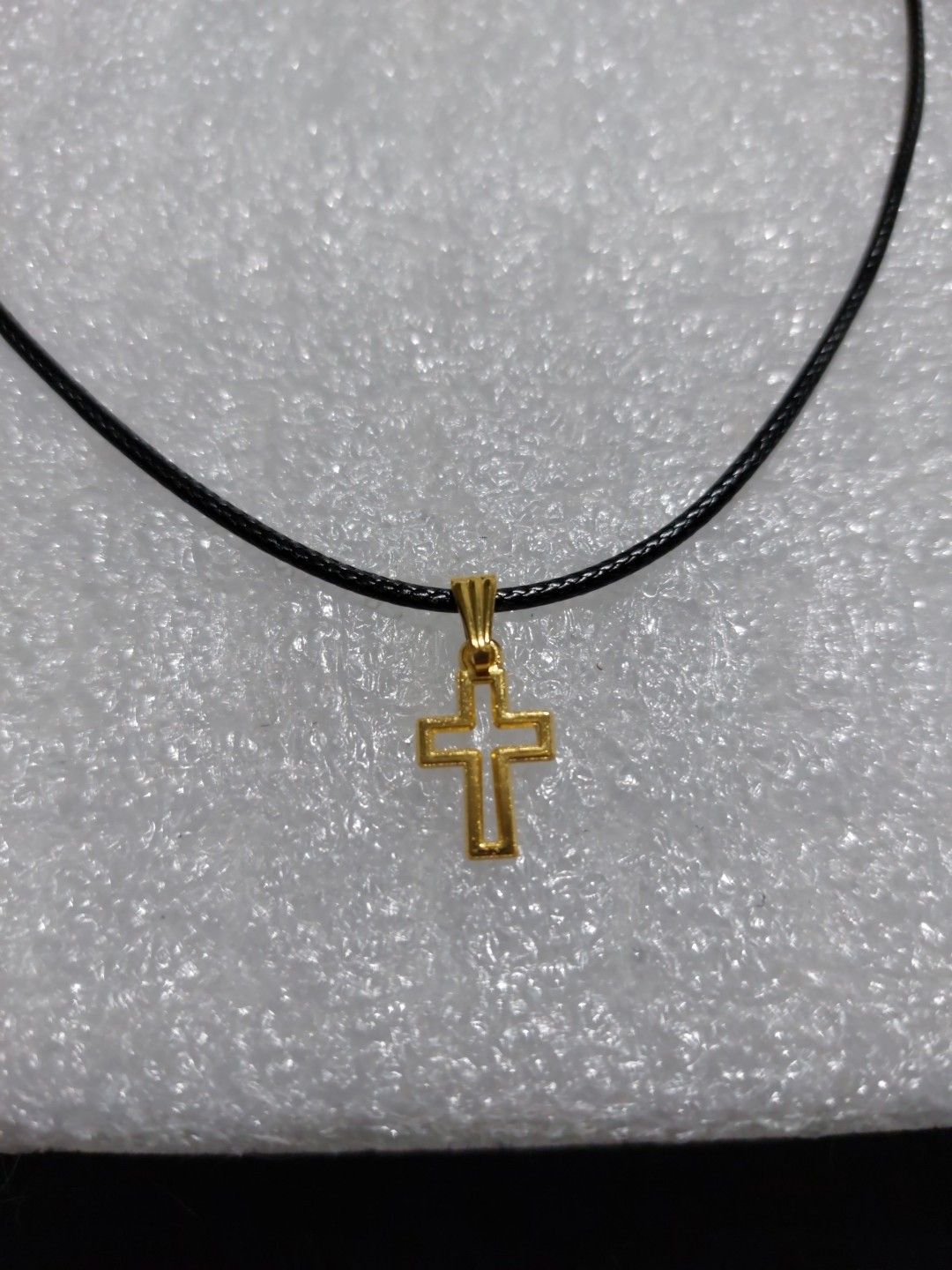 Black Cord Gold Colour Cross Pendant Necklace (G21) New