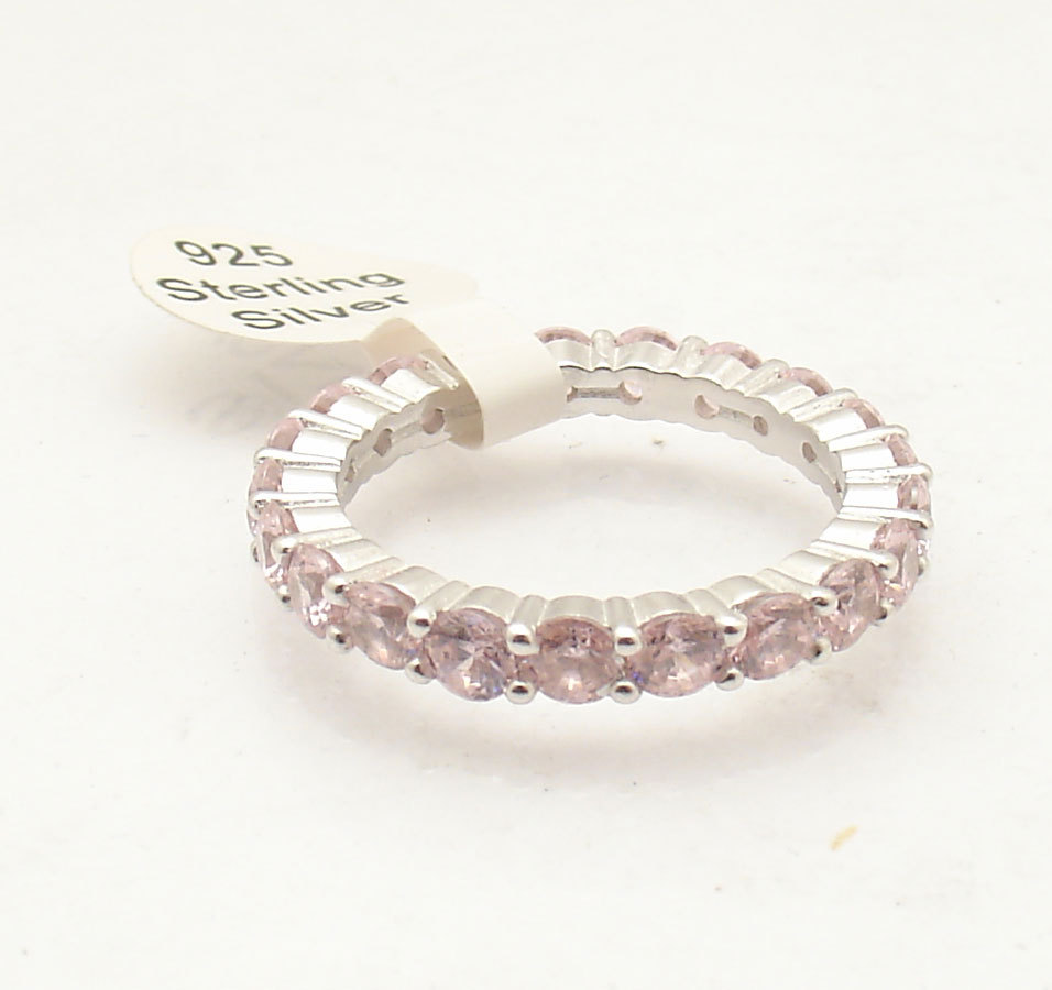 Full Eternity Simulated Pink Sapphire CZ Band Ring Anti-Tarnish REAL 925 Silver