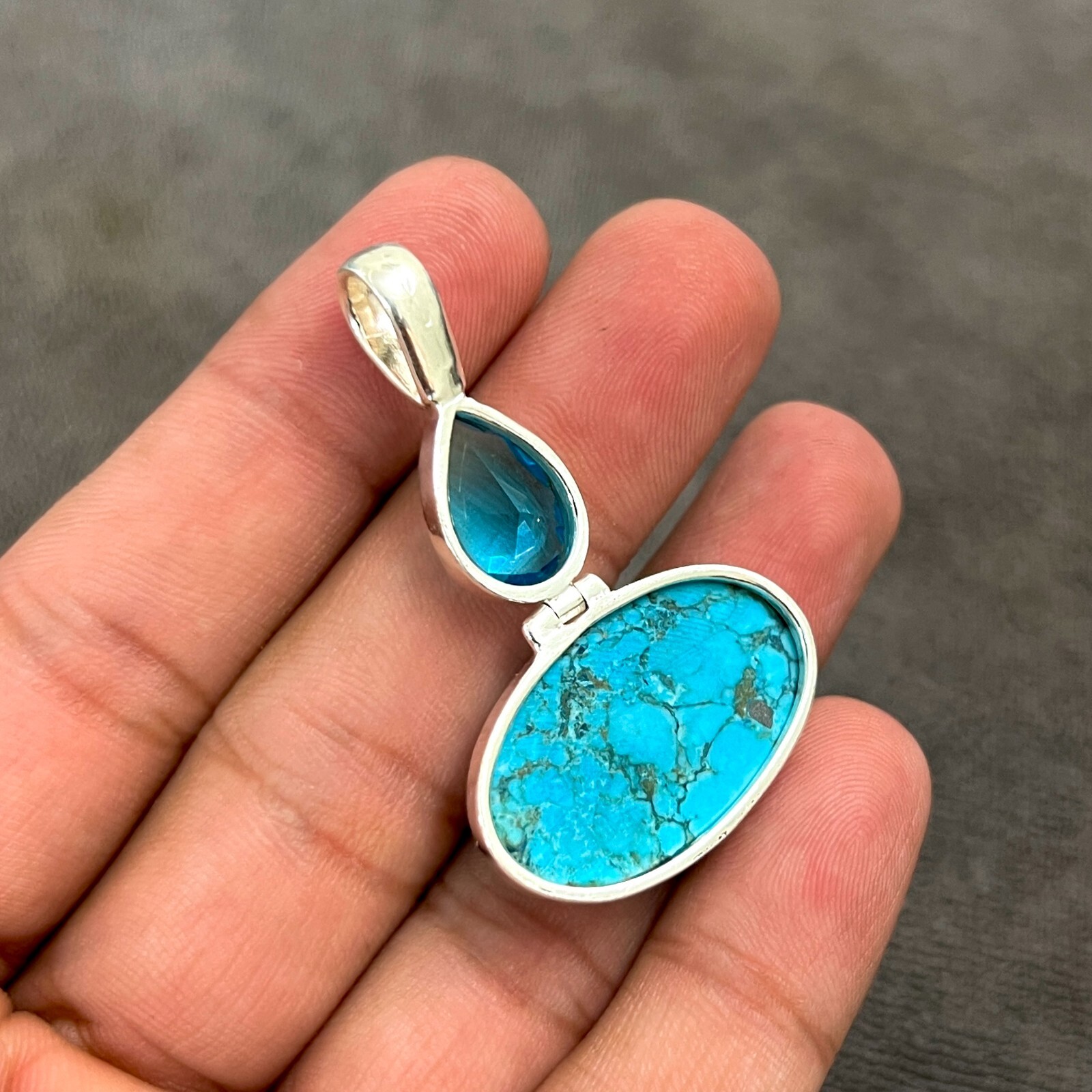 Turquoise Pendant Gemstone 925 Sterling Silver Handmade Jewelry Pendant 2.10″