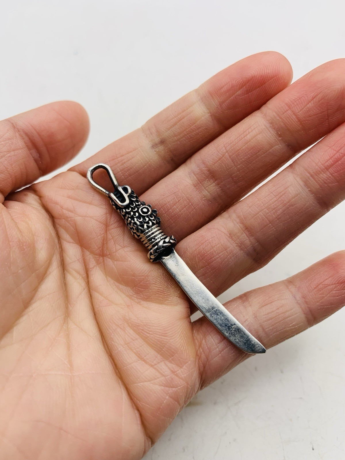 Vintage Sterling Silver 925 Asian Dragon Animal Dagger Knife Sword Charm Pendant