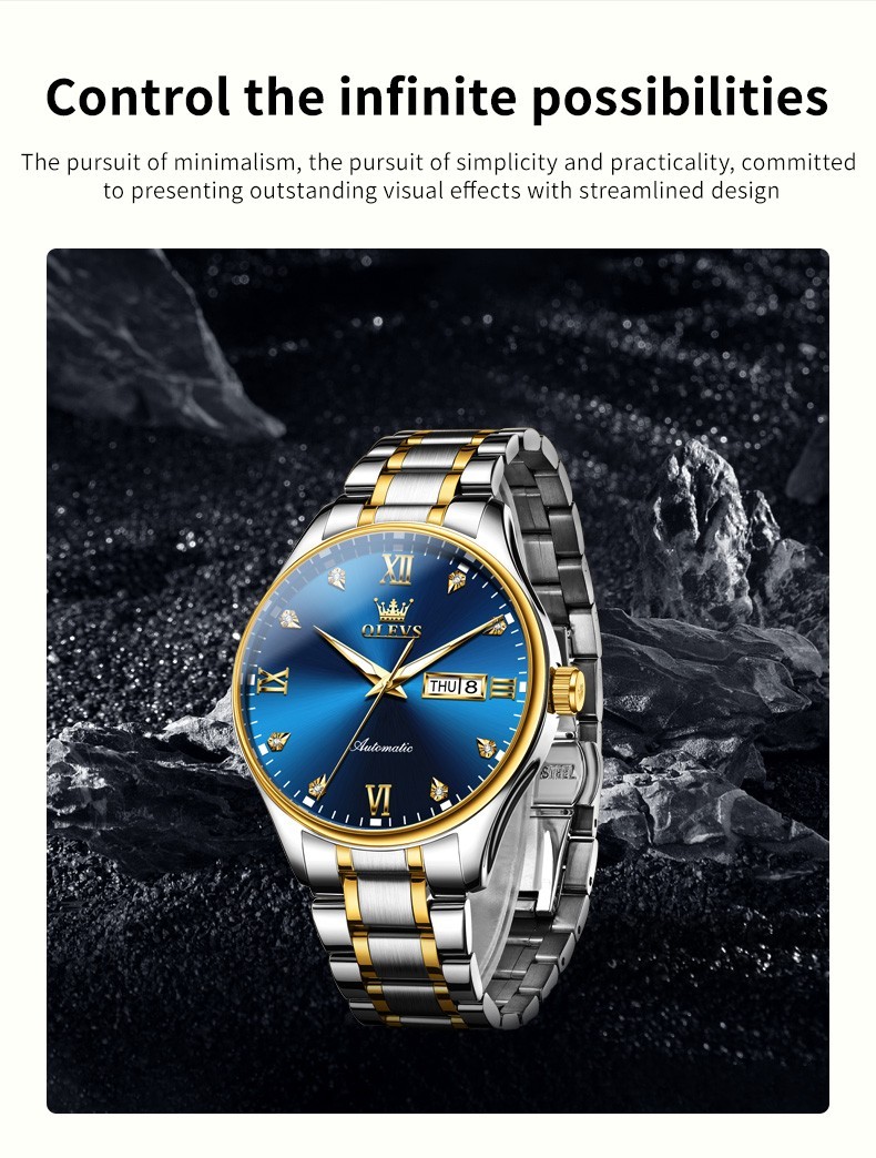 OLEVS 9955 Multi-functiom Date Display Luminous Male Business Mechanical Watch