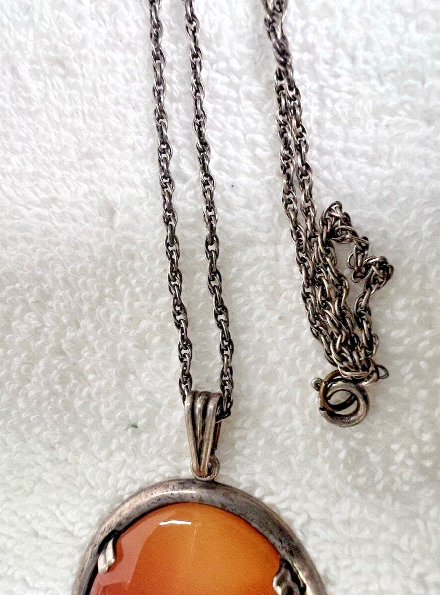 JJJ Co Sterling & Agate Stone Necklace w Pendant and Clip Earrings Larger