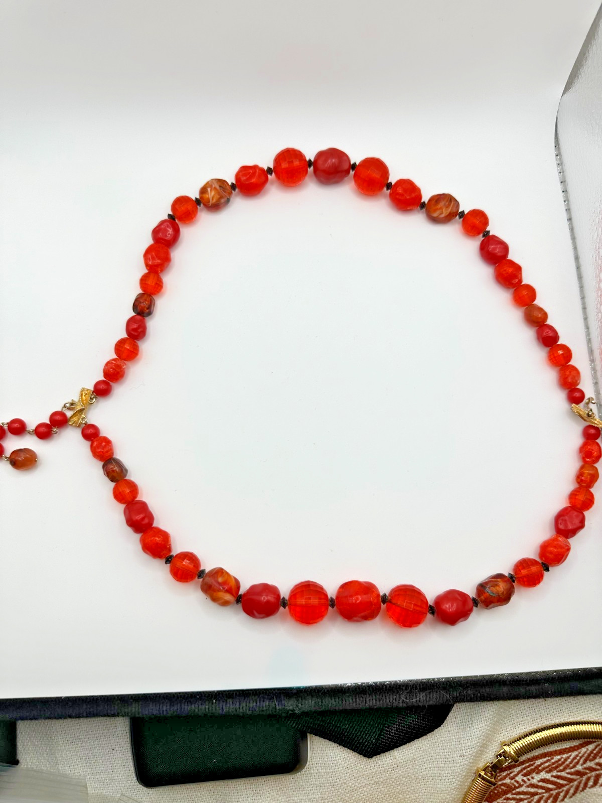 Gorgeous Signed Coro 2 Strand Beaded Choker Necklace Lucite Vintage Red Orange