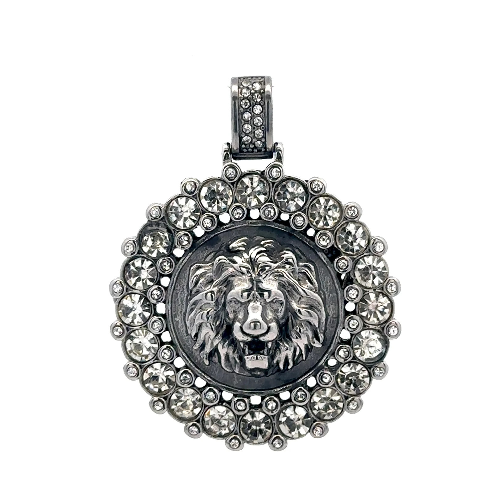 Iced Lion Head Pendant Silver Plated Steel CZ Hip Hop Men’s Jewelry