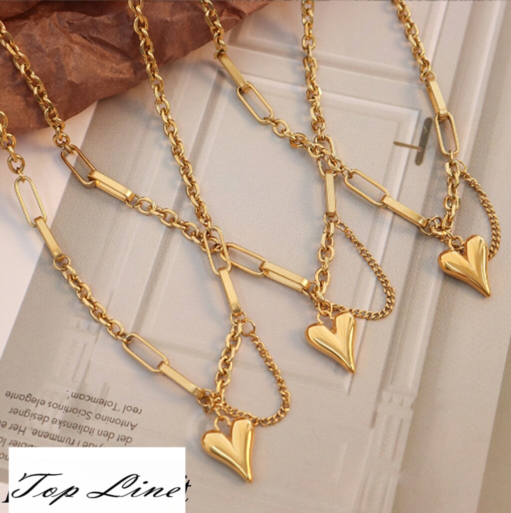 Chic Women Girl Gold Heart Titanium Stainless Steel Love Pendant Necklace 17-19″
