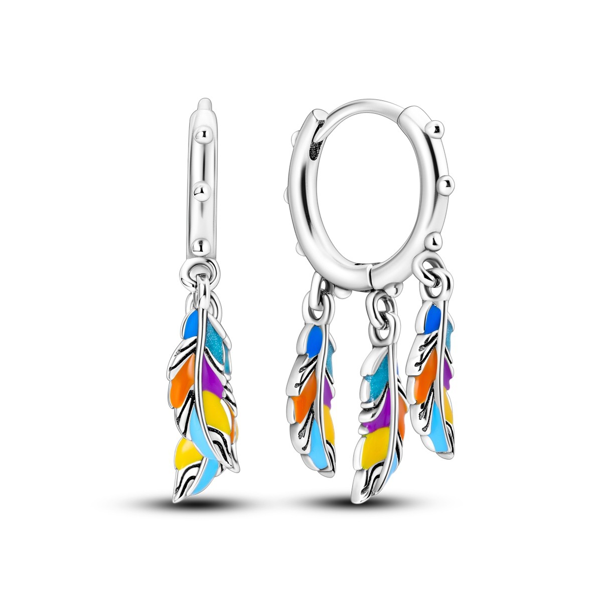 LAZA Women Colorful Dream Feather 925 Sterling Silver Hoop Earrings CZ Jewelry