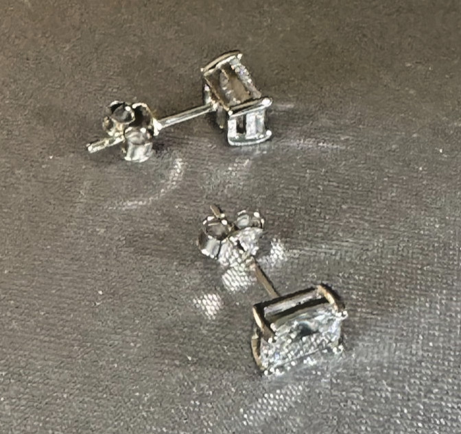 Modern Gents Mini Princess Stud Earrings 925 Sterling Silver w/ Box & Pouch