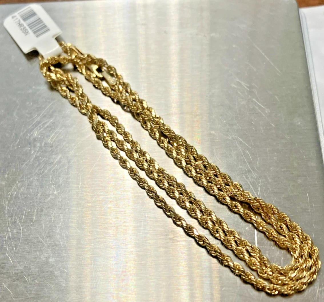 10kt Real Gold Rope Hollow Chain 3.5Grams 2.5mm 24” Necklace GND Brand NWT 10K