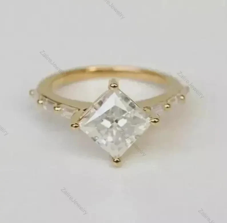 IGI 1 Ct Princess F-VS1 Lab Grown Diamond Women Engagement Ring 14K Yellow Gold