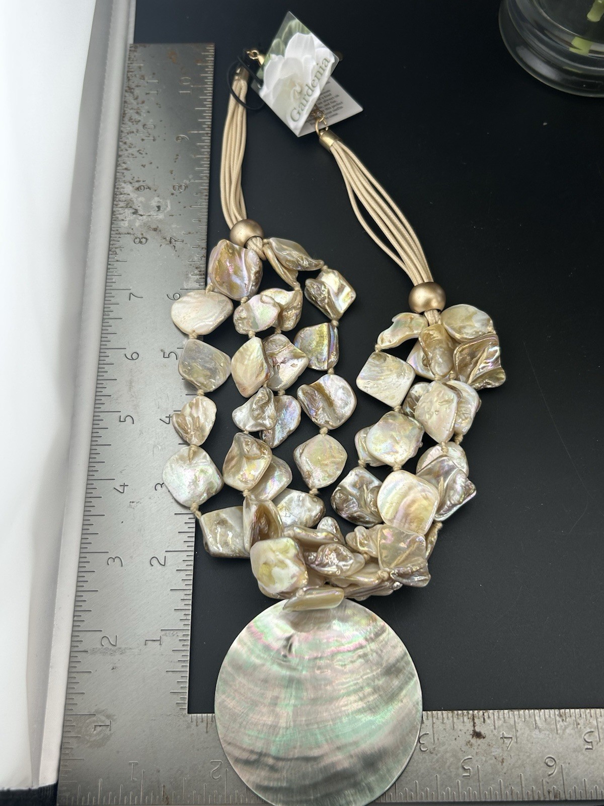 Gardenia Mother of Pearl Shell Statement Necklace Iridescent Boho Coastal Chic