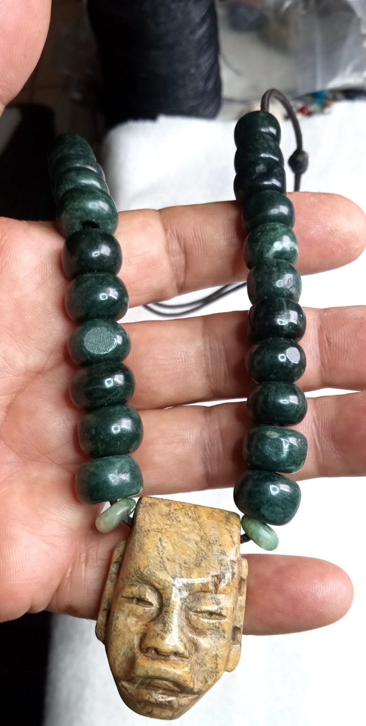 Toltec Modern Precolombia Mask With Guatemala Beads Neckalce.