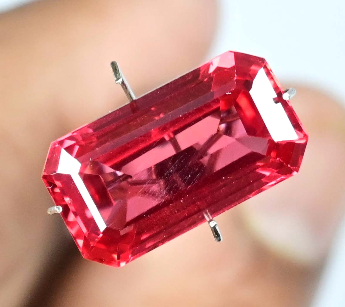 Flawless Natural Orange Red Spinel 11.70 Ct Emerald Cut Certified Rare Gemstone