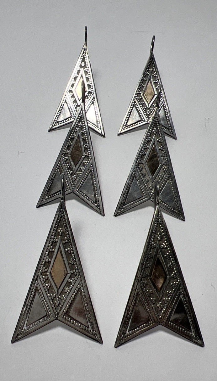 VTG (1 Pair) Sterling Silver 925 & 750 (18K) Gold Shape Pattern Hook Earrings