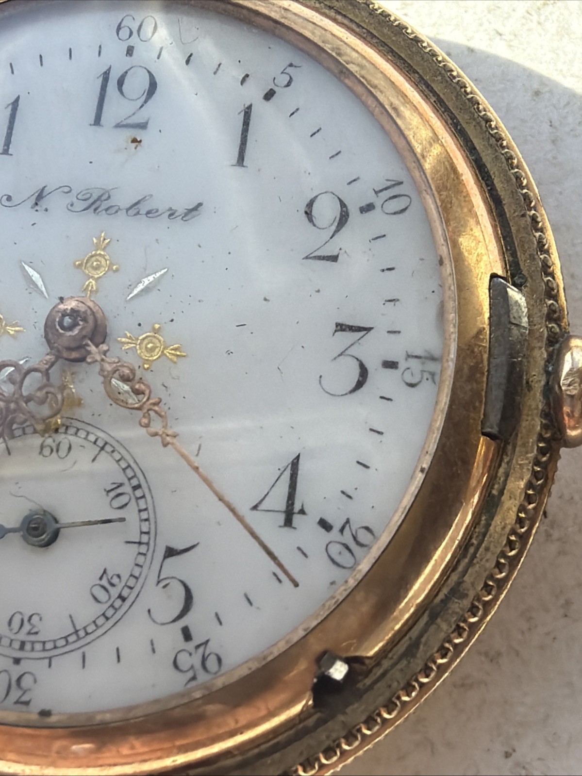 AT24 VTG N Robert 5 Years Gold Filled 36.8mm Pocket Watch Parts Repair As Is**